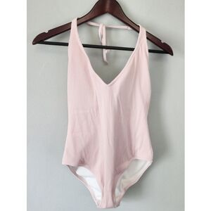 Gap Ribbed Removable Padding Plunge Tie Neck One Piece Swimsuit Size Large